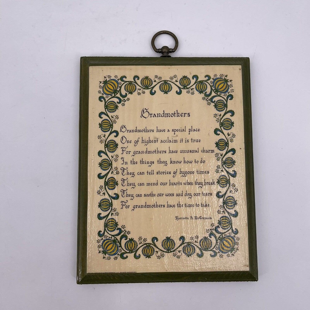 Grandfather Grandmother Poem Wall Decor Plaque Harriette McCormick 1973 Vintage - Picture 2 of 9